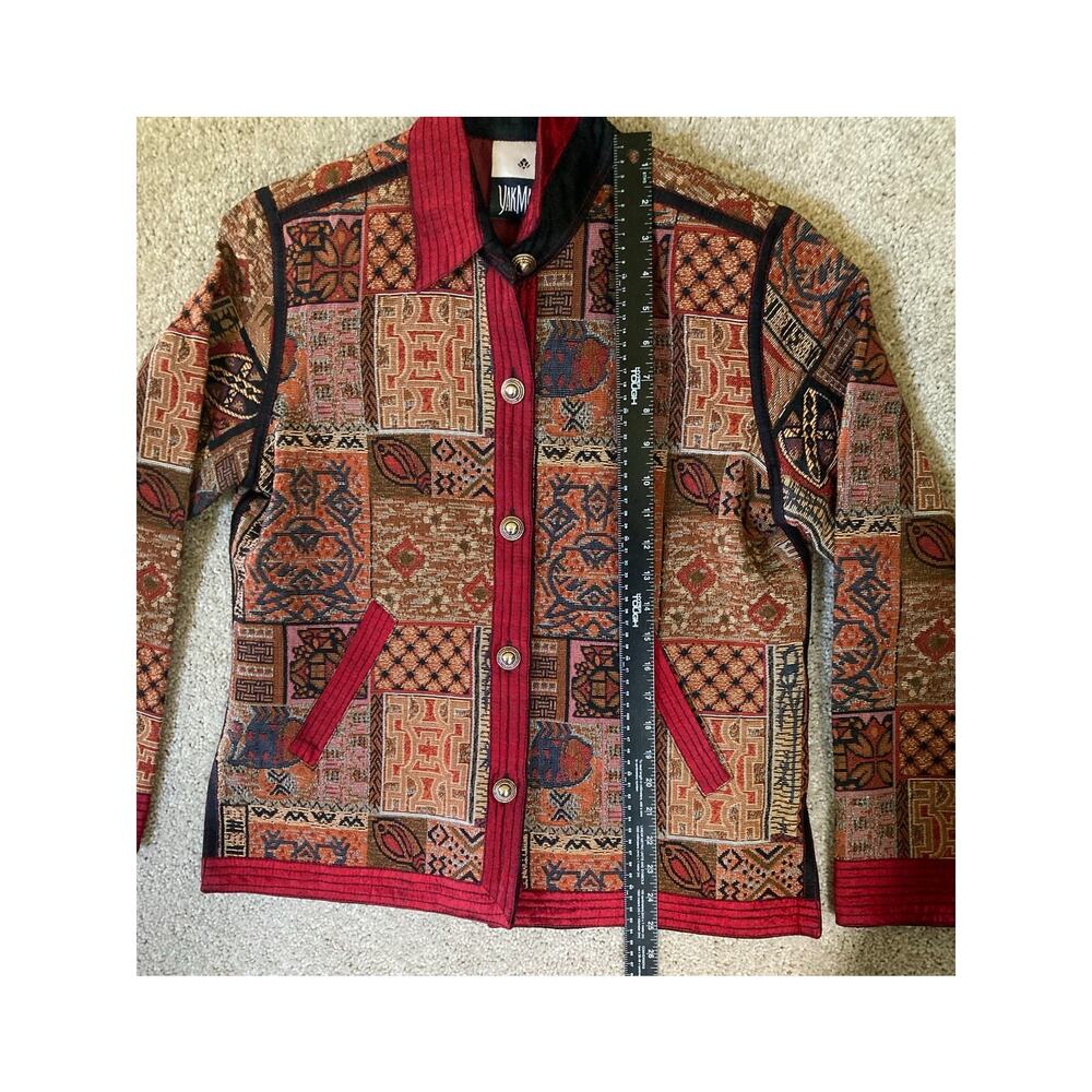 VTG Ladies Red Multicolored Embroidered Jacket Nepal Med Yak Magic Patchwork - Picture 6 of 13